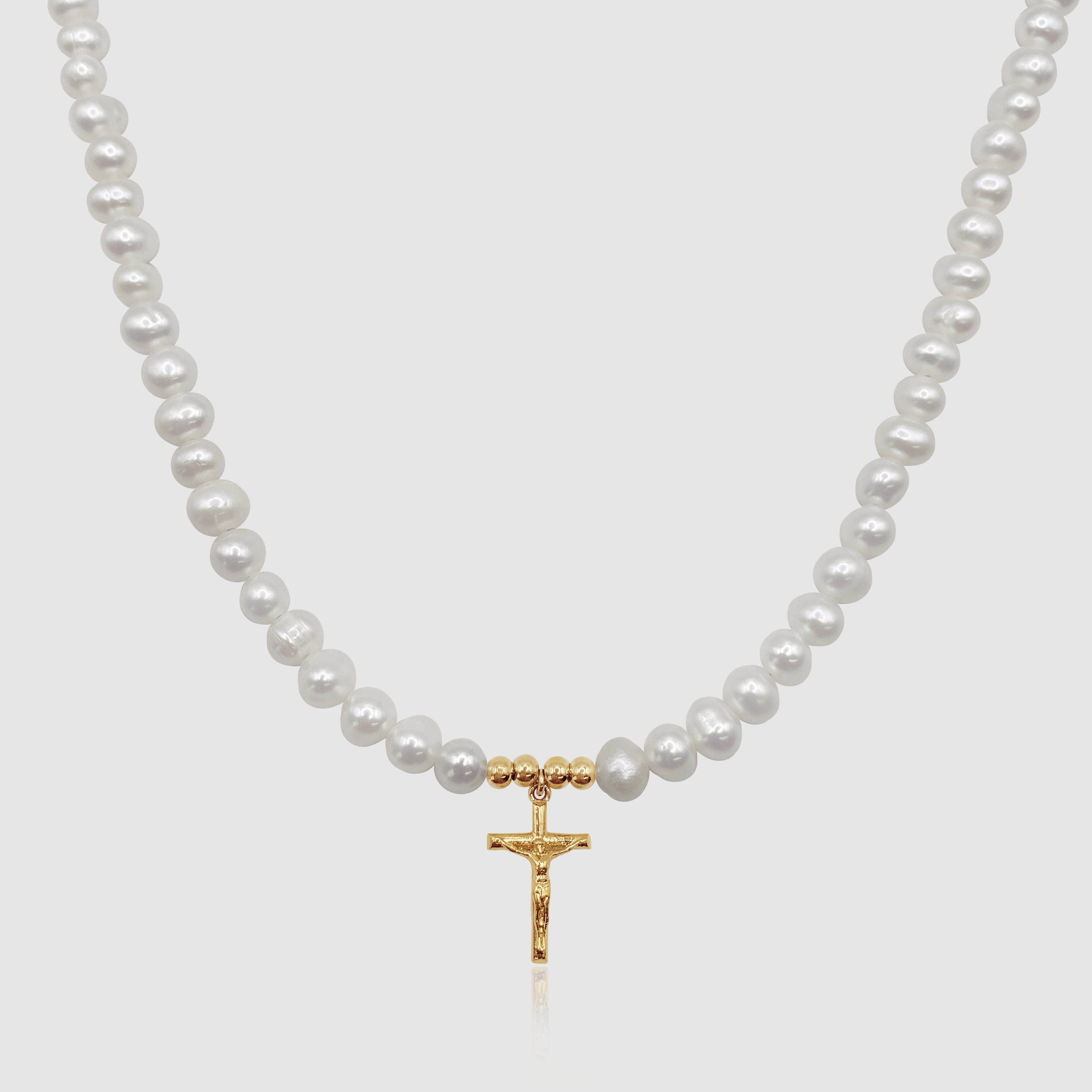 Crucifix Real Pearl Necklace (Gold)