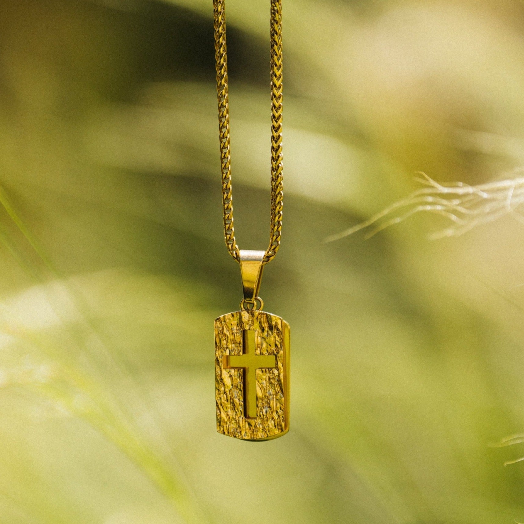 Dog Tag Cross Pendant (Gold)