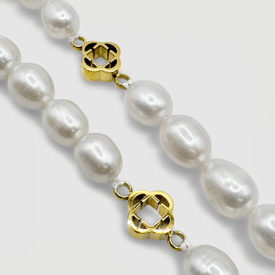 Clover Real Pearl Necklace (Gold)