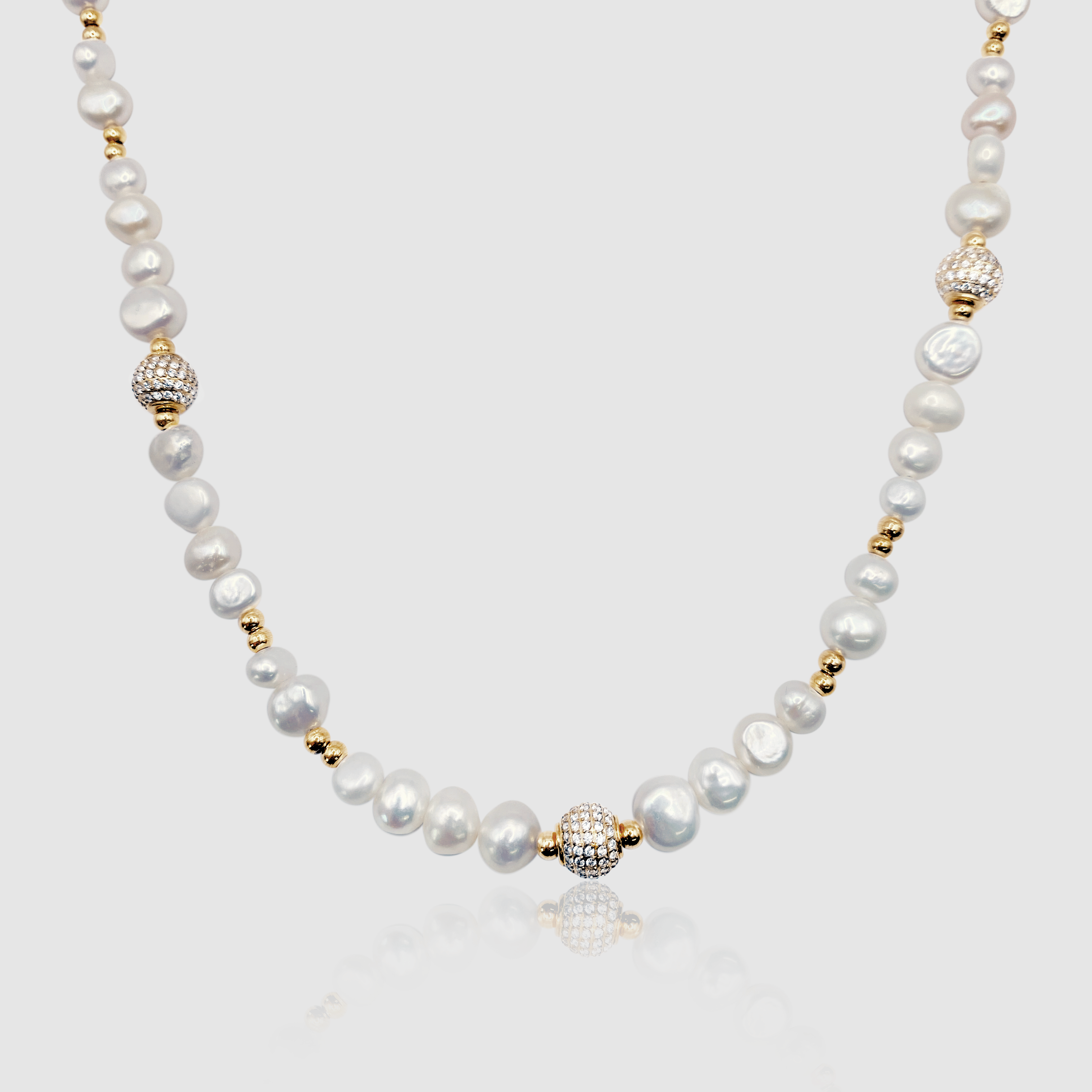 Iced Beaded Real Pearl Necklace (Gold)