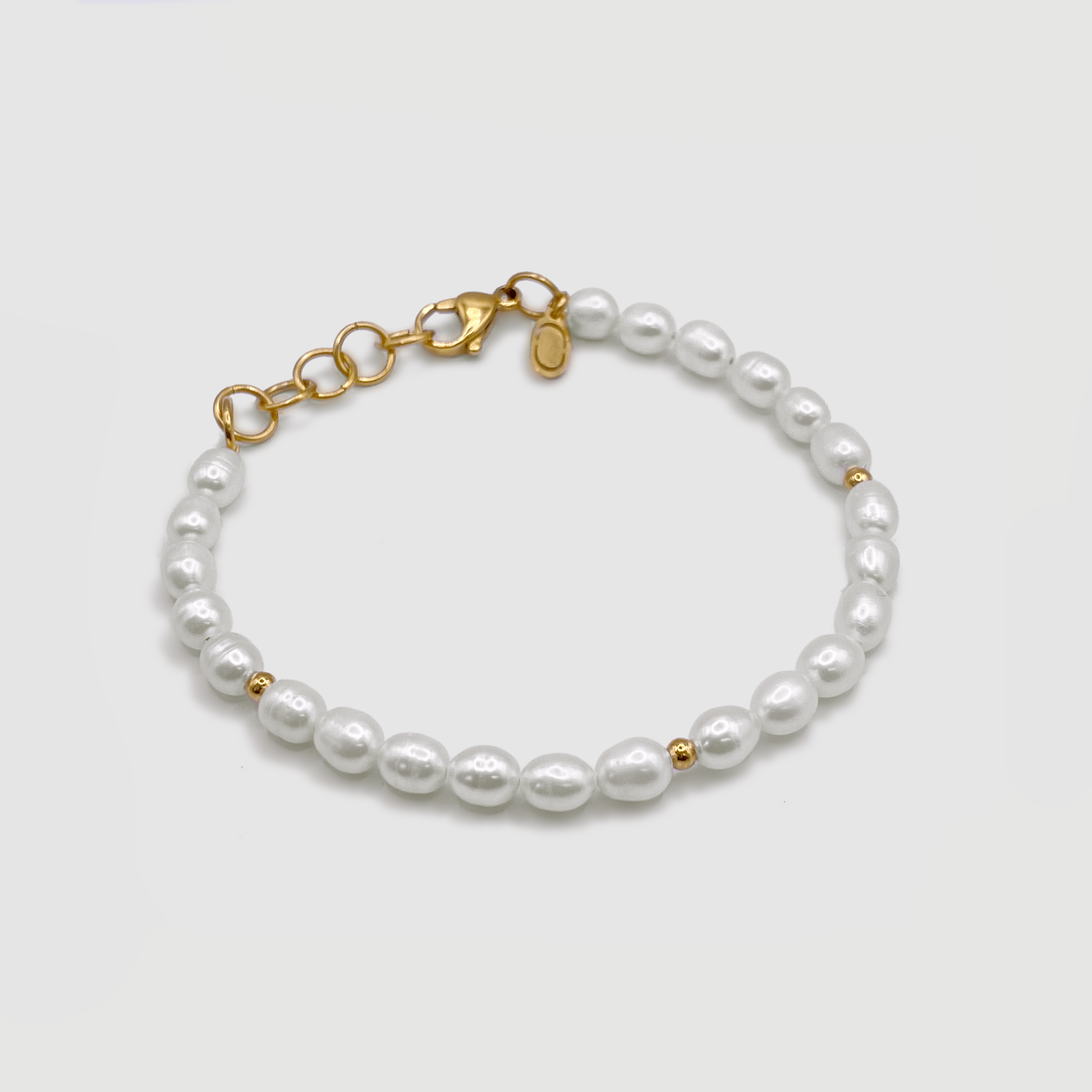 Stud Oval Real Pearl Bracelet (Gold)