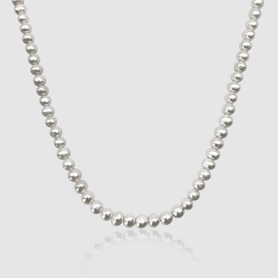 Rounded Real Pearl Necklace (Silver)