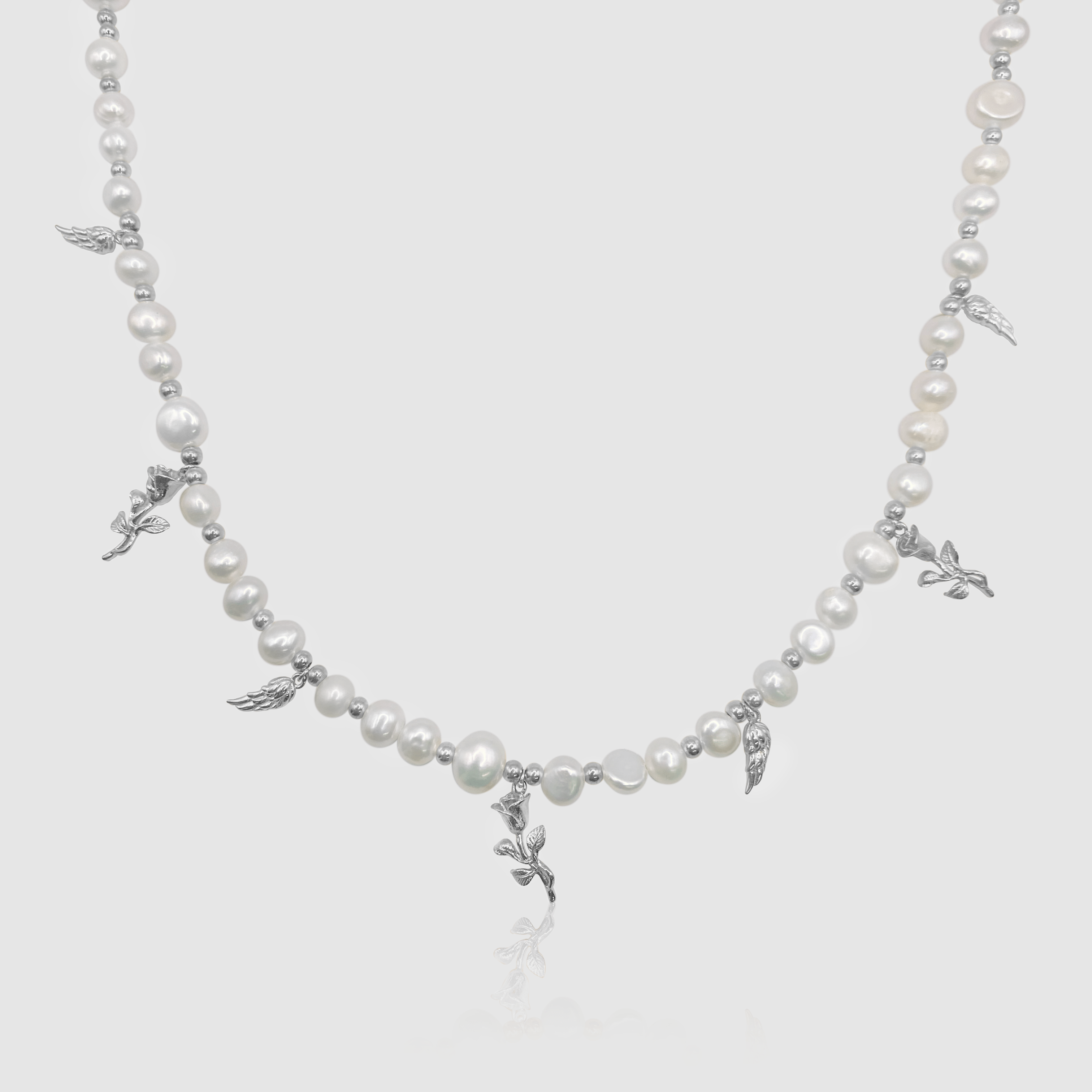 Pendant Real Pearl Necklace (Silver)