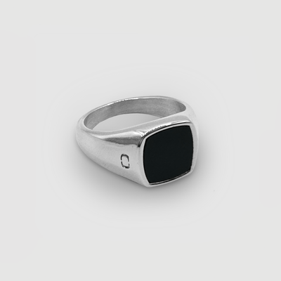 Onyx Squared Stone Signet Ring (Silver)